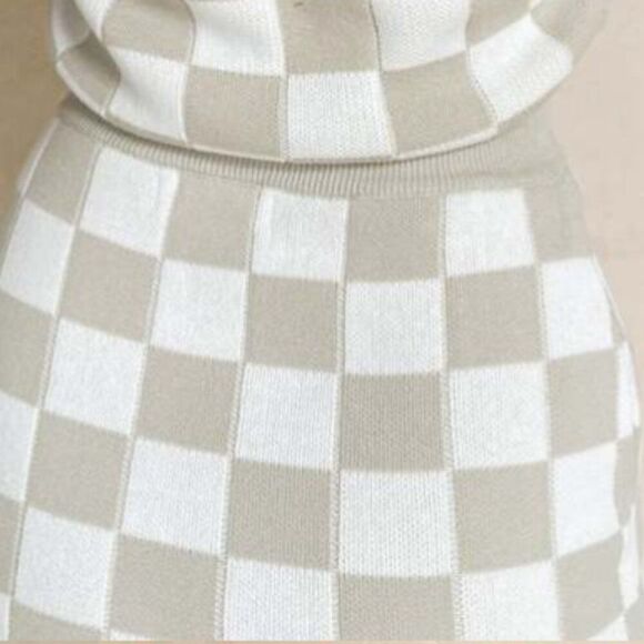 Charlie Holiday Grid Avalon Skirt tan and cream sweater skirt NWT - Picture 3 of 14